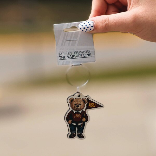 Iowa State Bear Recycled Wood Keychain